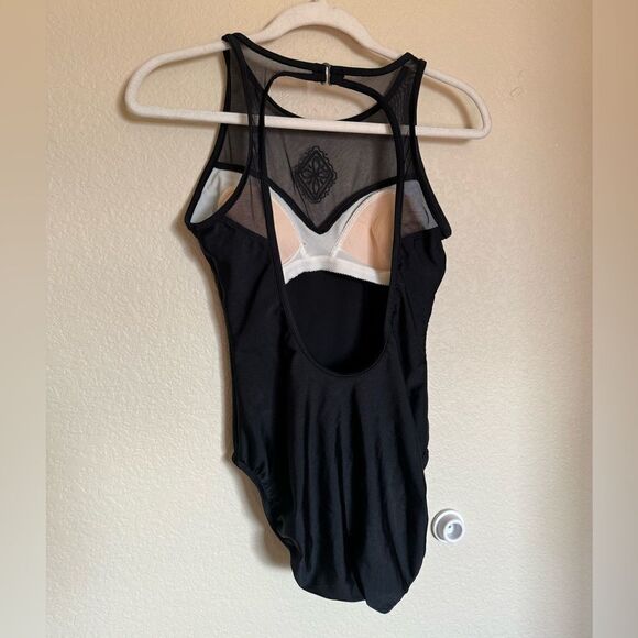 Vintage Jantzen Mesh High Neck Swimsuit Onesie Sz 10 Black Full Coverage Amulet - Picture 5 of 7